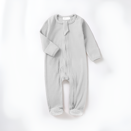 Long Sleeve Ribbed Solid Zipper Romper Bodysuits